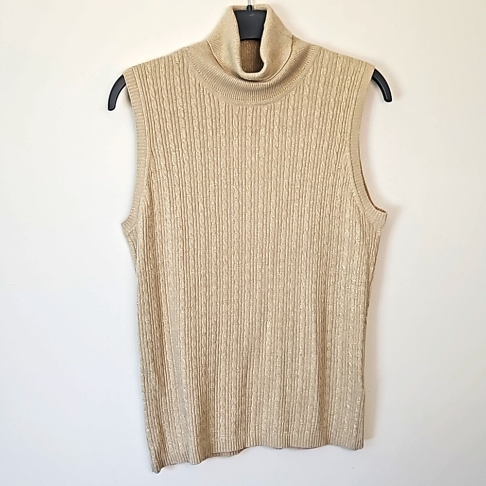 August Silk Gold Knit Sleeveless Sweater Tank Medium